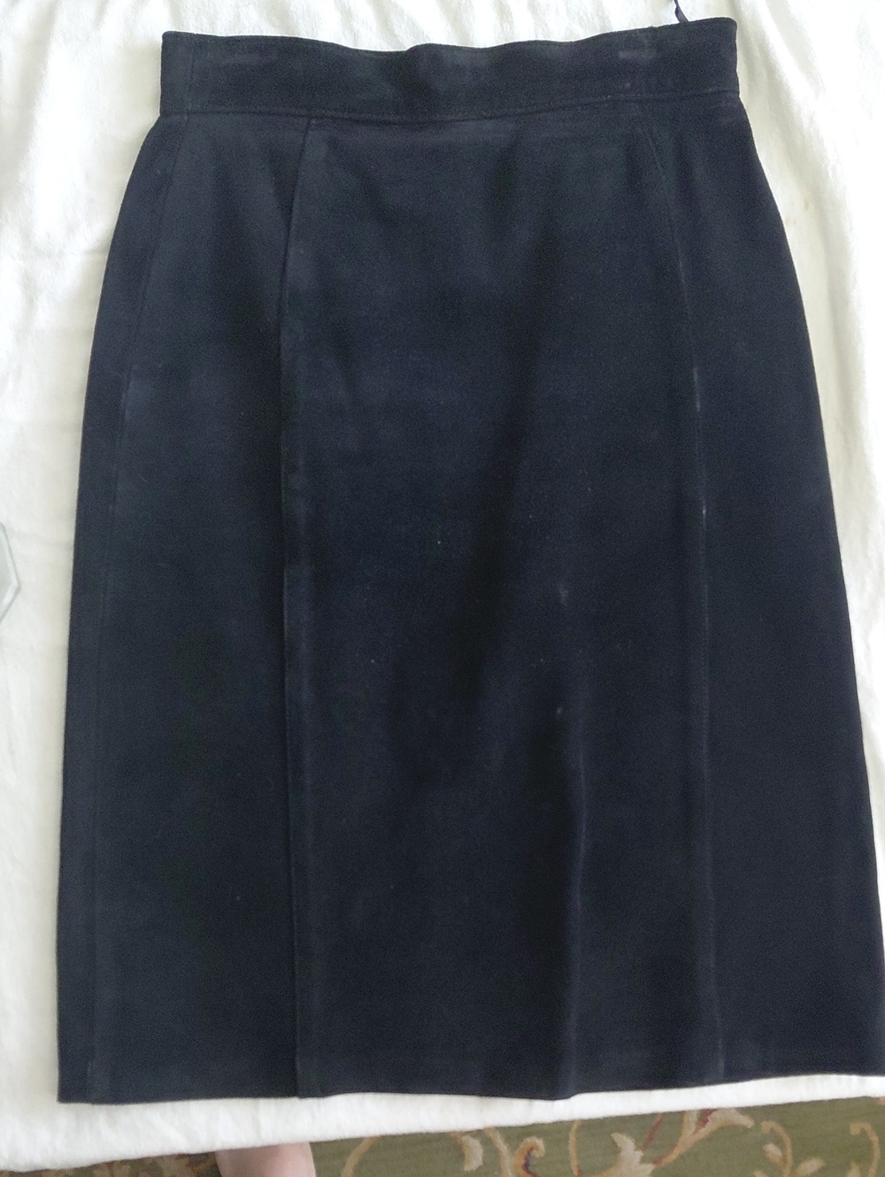 Vintage Genuine Suede Leather Pencil Skirt Black Size 9 High Waist